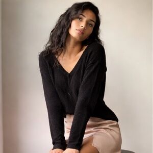 Wilfred Ribbed Alpaca Front to Back Cardigan Black XS Aritzia